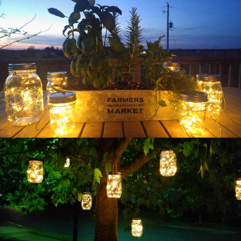 Yitee Mason Jar Solar Lantern Lights, 8 Pack 30 LED Bulbs Fairy Star Firefly Solar Lids Jar Lights,8 Hangers Included(No Jars),for Outdoor Home Garden Patio Christmas Halloween Decor Light - Image 2